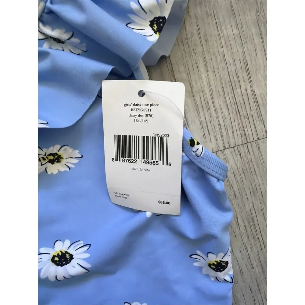 KATE SPADE NY GIRLS DAISY ONE PIECE SWIMSUIT BLUE WHITE SIZE 164/14Y Retail $68